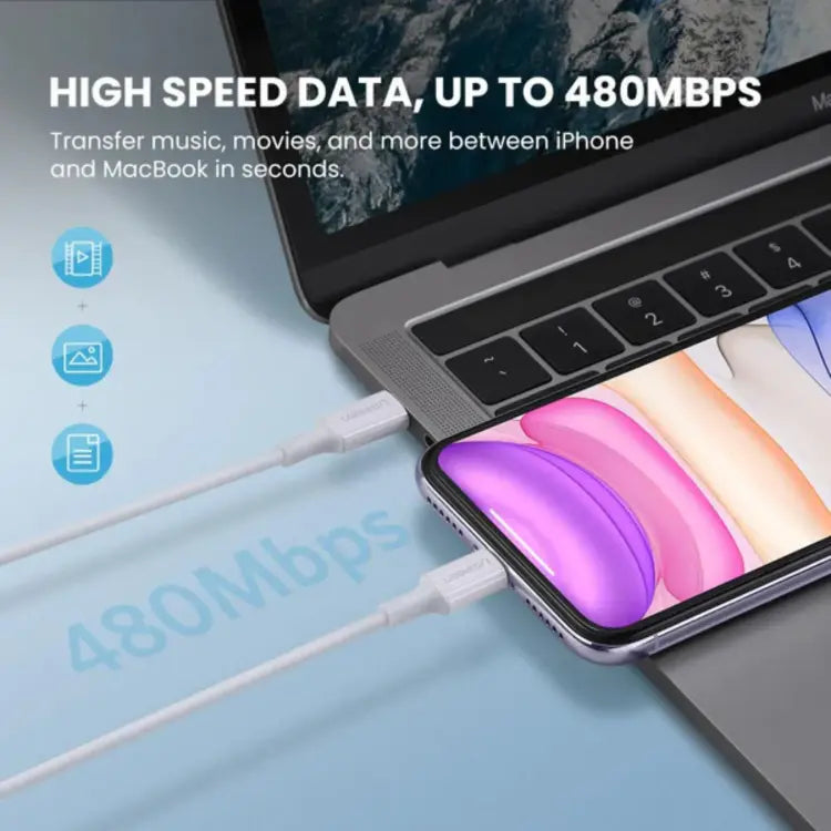 CABLE USB - C A LIGHTNING - PD - CARGA RÁPIDA - 3A MAX - BLANCO - 1MT