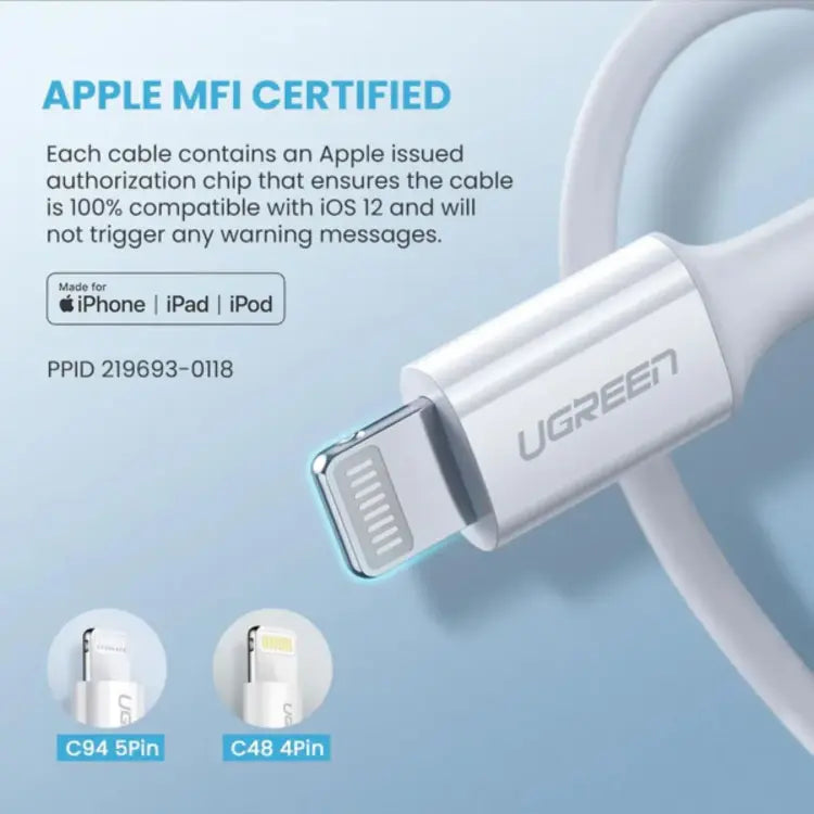 CABLE USB - C A LIGHTNING - PD - CARGA RÁPIDA - 3A MAX - BLANCO - 1MT
