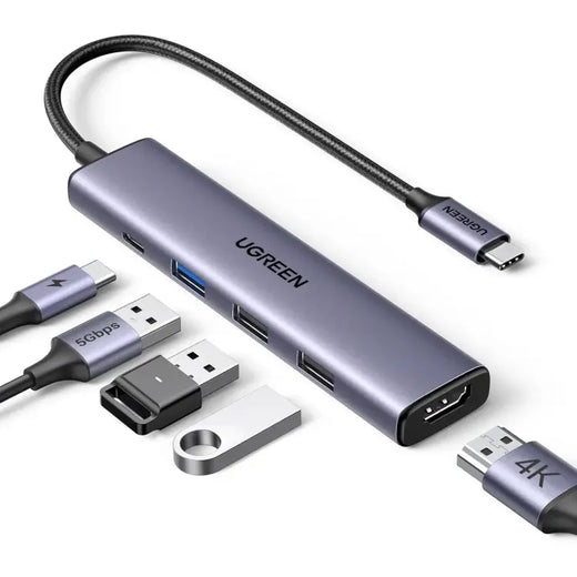 ADAPTADOR UGREEN HUB 5 EN 1 - USB - C A HDMI - 1 USB3.0 A+2 USB2.0 A+ PD