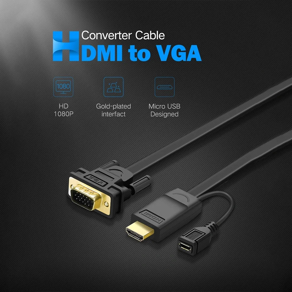 CABLE ADAPTADOR HDMI A VGA 1.5 MTS - NEGRO