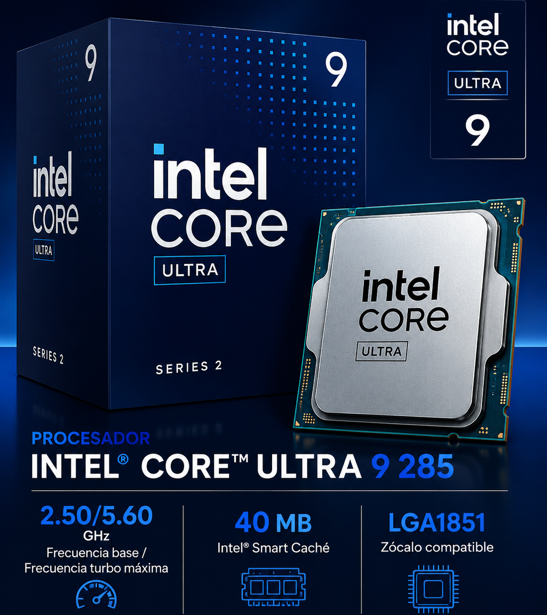 Procesador Intel Core Ultra 9 285 2.50/5.60Ghz, 40 Mb Intel Smart Caché, Lga1851