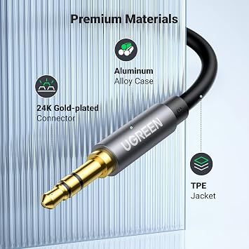 UGREEN 3.5MM MALE TO 3.5MM MALE STRAIGHT TO ANGLE FLAT CABLE 1M (BLACK)