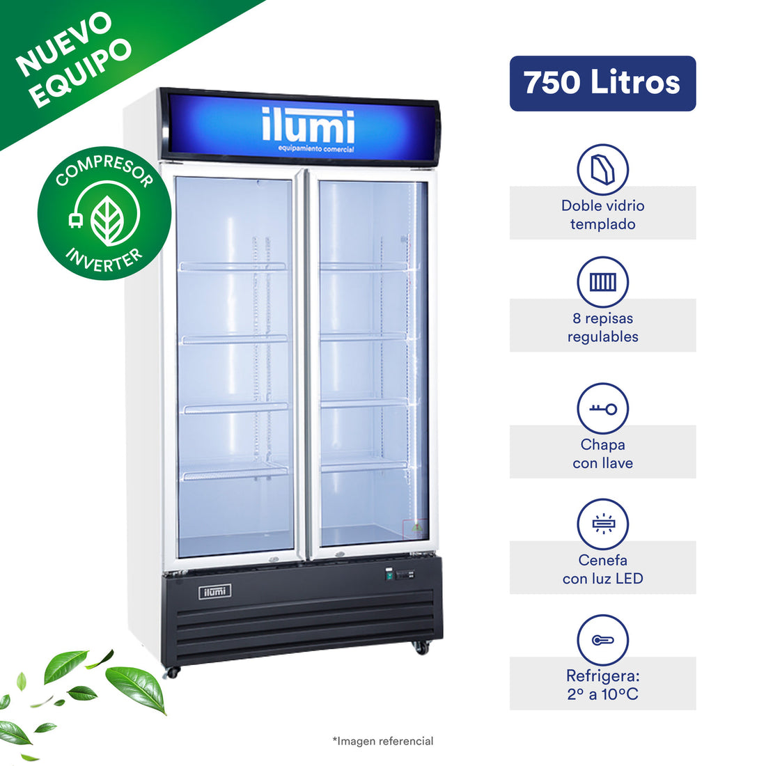 Bc Cooler (Inverter) 2 Puertas Vidrio Vertical 750L Ilumi