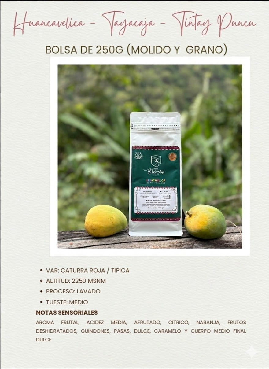 CAFE MOLIDO DE 500 GR MOLIDO Y GRANO FUNDO PARAISO TINTAYPUNCO