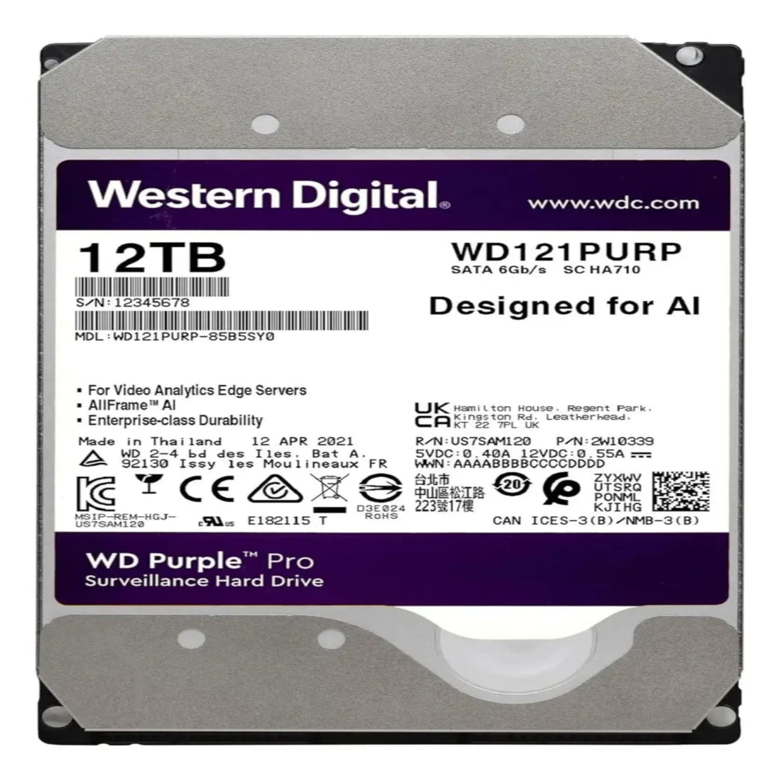 Disco Duro Western Digital Purple Pro 12TB 3.5" SATA 256MB 7200 RPM