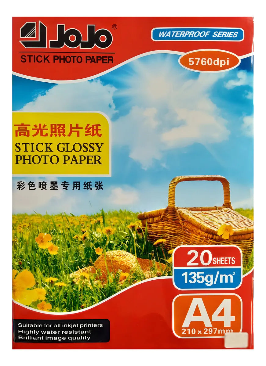 PAPEL FOTOGRAFICO ADHESIVO BRILLANTE A4 X 20HOJAS 135 GRAMOS