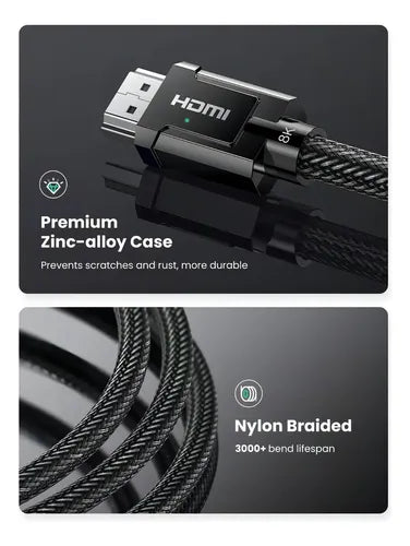 CABLE HDMI 8K - 1.5 MTS - MACHO A MACHO - CARCASA ALEACION ZINC TRENZADO GRIS