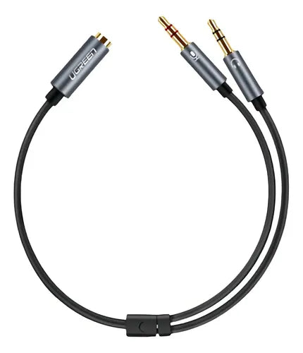 CABLE AUDIO 3.5 MM HEMBRA A 2 MACHOS - CARCASA DE ALUMINIO - NEGRO