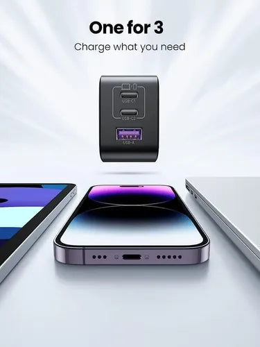 CARGADOR GAN - 65 W - FAST CHARGER - 2 USB C+ 1 USB A