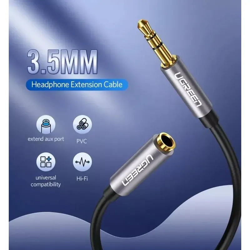 UGREEN 3.5MM MALE TO 3.5MM FEMALE EXTENSION BRAID 2M (BLACK)40675