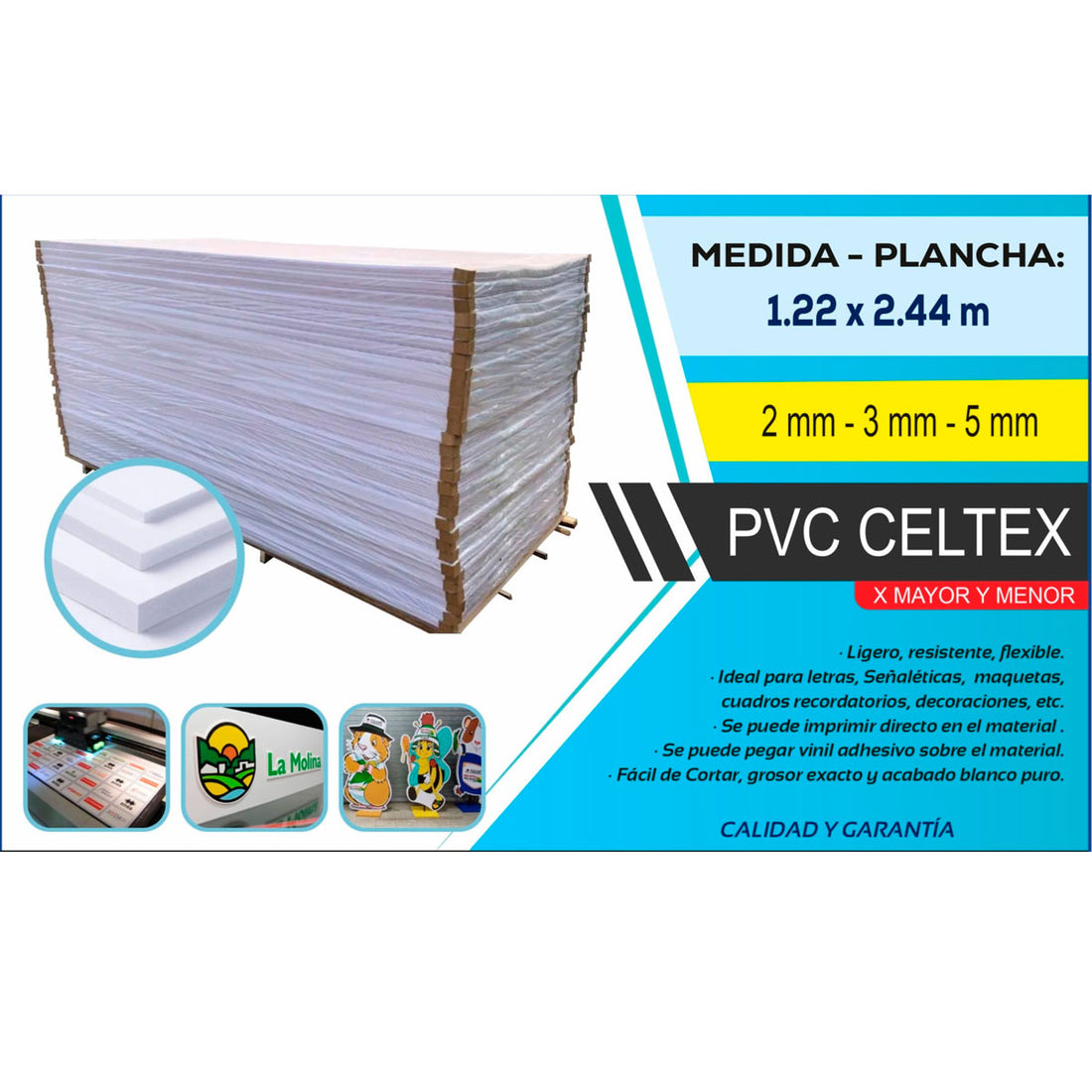 PVC CELTEX FOAM 3MM 1.22X2.44 M CON MICA DE IMPRESIÓN
