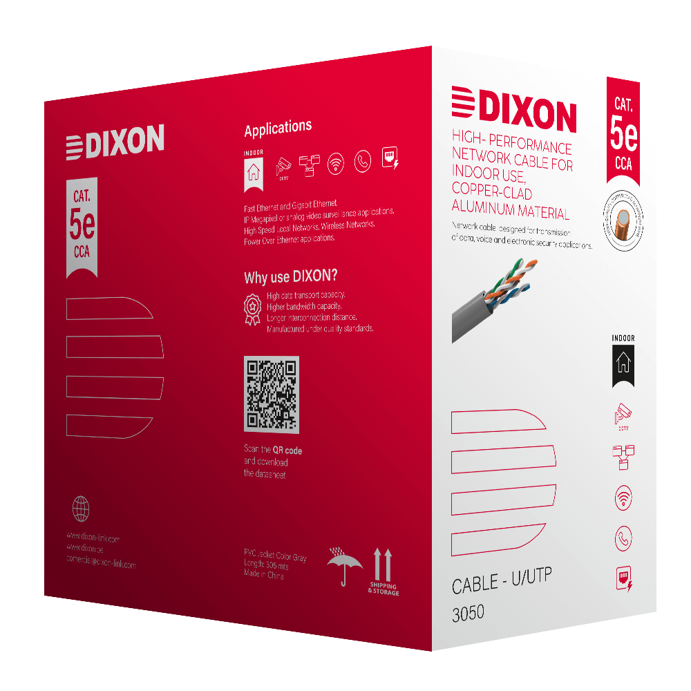 Rollo De Cable De Red Utp Dixon  Cat5E De 305 Mts Gris 3050