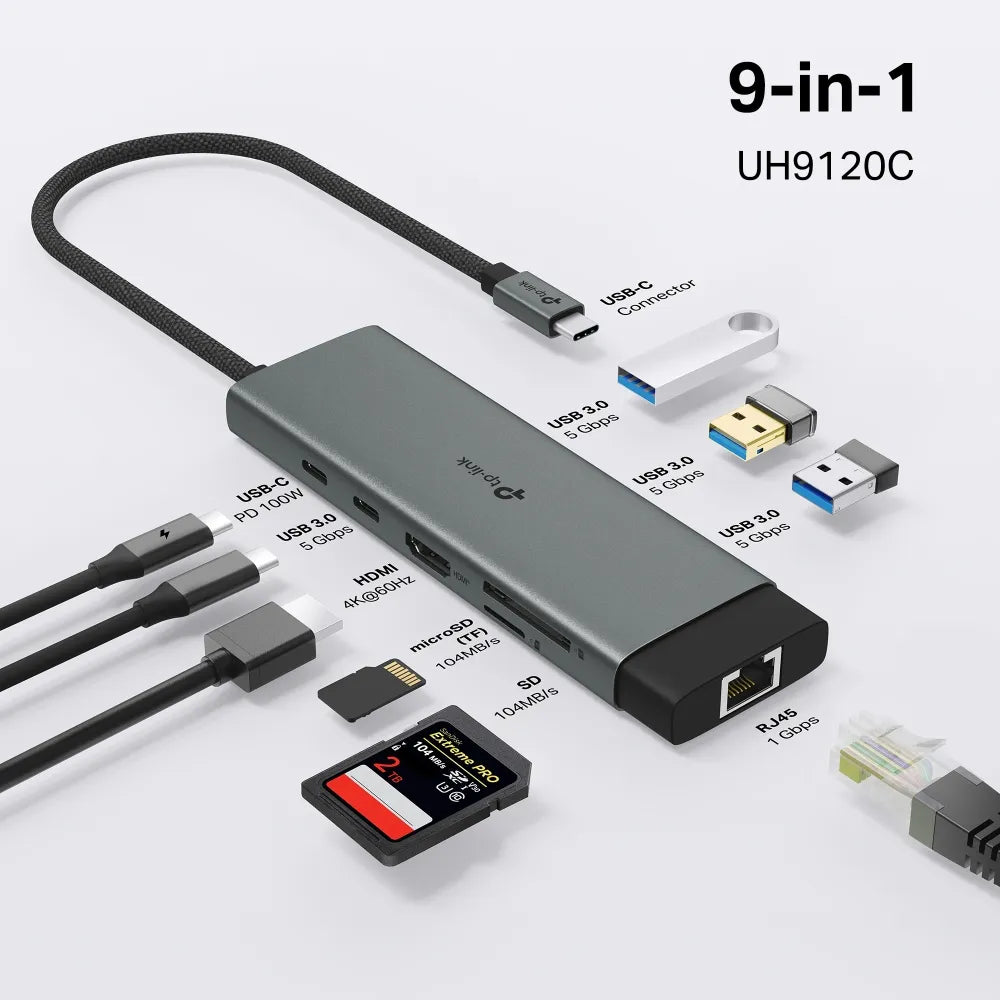 UH9120C HUB USB-C 9 EN 1 COMPLETO CON HDMI Y LAN TP-LINK