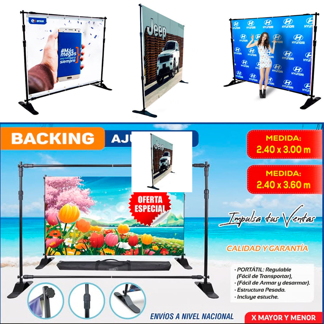 BACKING AJUSTABLE ESTRUCTURA PESADA 2.40X3.60 M