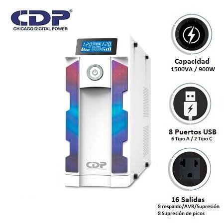 UPS Interactivo CDP (Chicago Digital Power) GSMART 1516i, 1500VA/900W