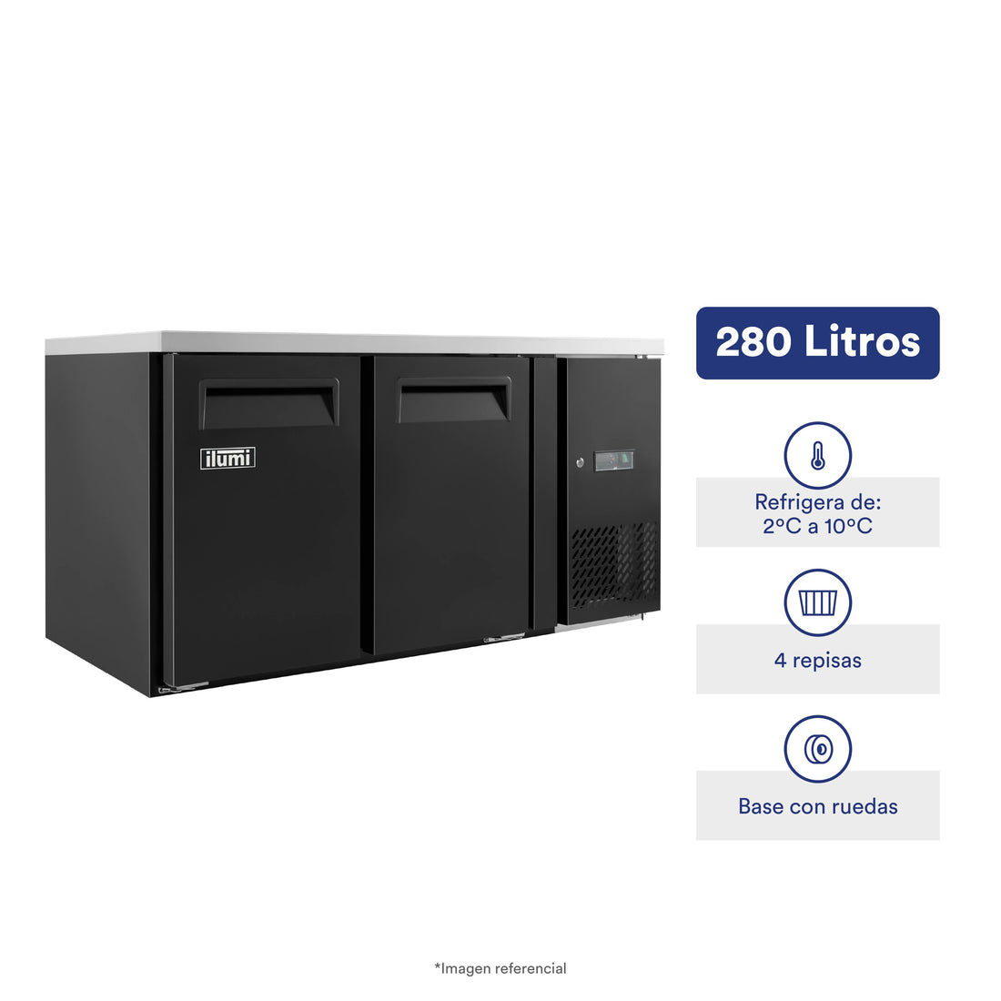 Meson Refrigerada Conservadora Gourmet 2 Puertas Sólidas 280L - Negra Ilumi
