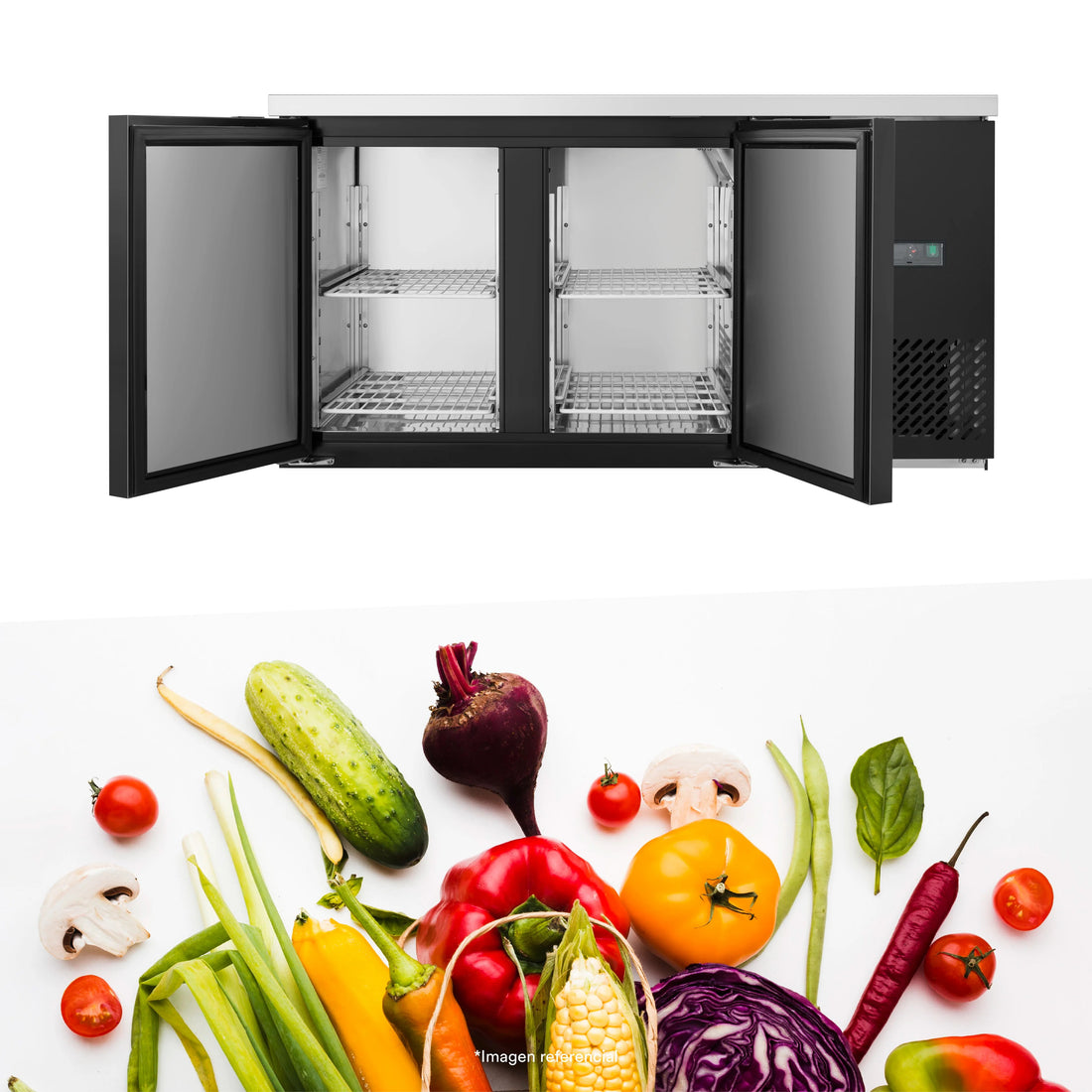 Meson Refrigerada Conservadora Gourmet 2 Puertas Sólidas 280L - Negra Ilumi