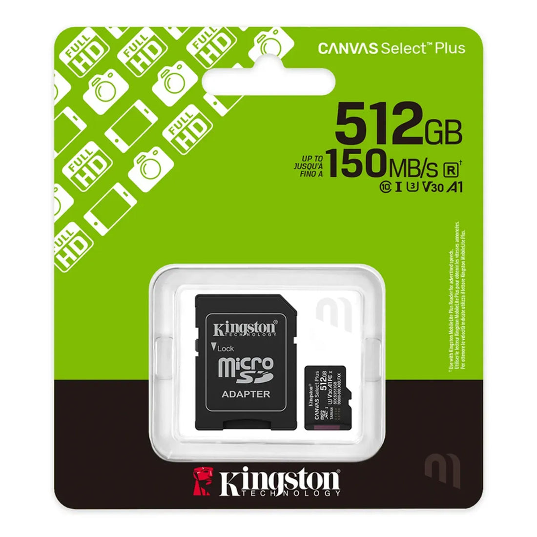 MEMORIA MICROSDHC 512GB 150MB/S C10+ADP KINGSTON (SDCS3/512GB)