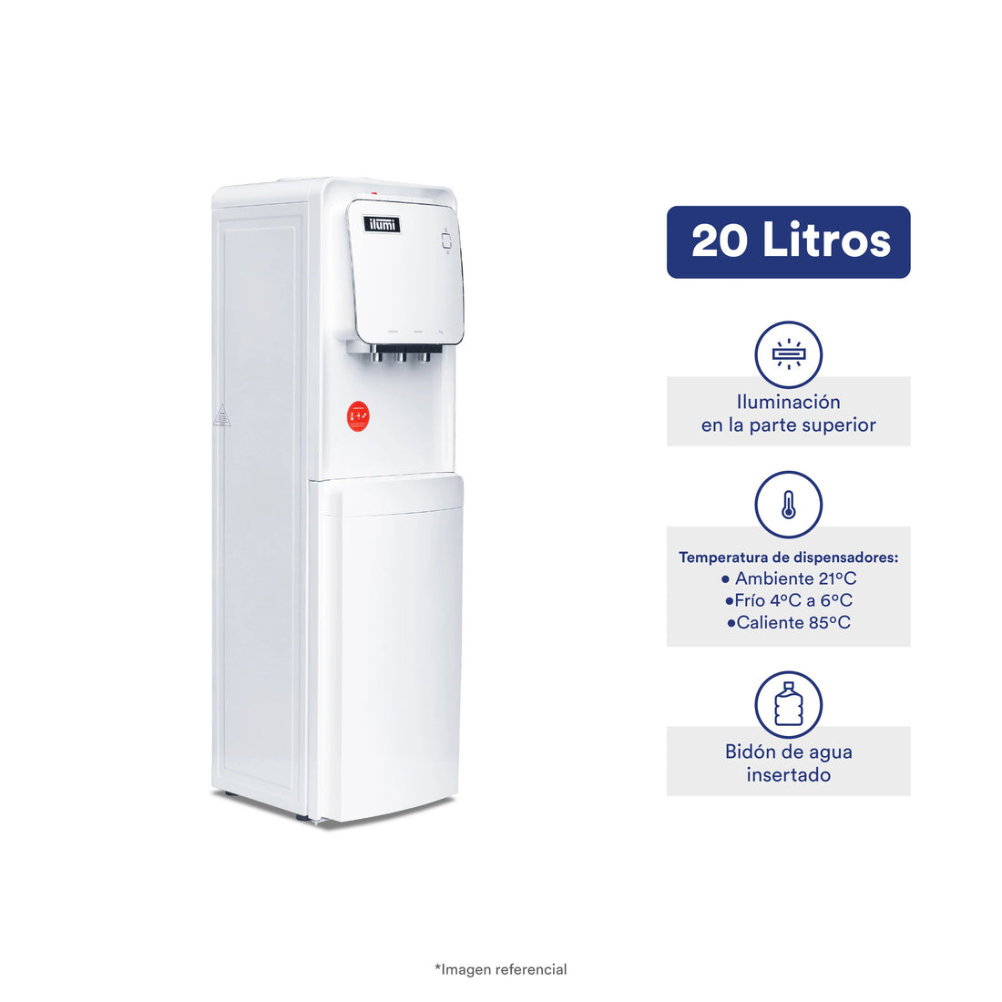 Dispensador De Agua C/N/F Pedestal Con Fríobar Blanco Ilumi