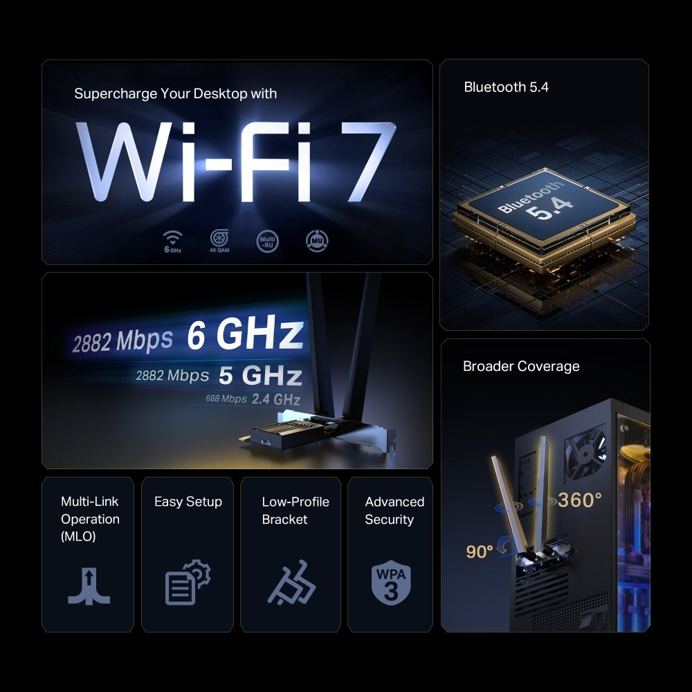 ARCHER TBE400E ADAPTADOR WIFI 7 PCIE ALTA VELOCIDAD TP-LINK