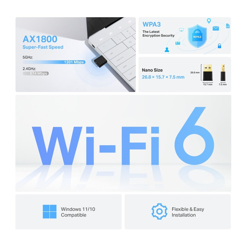 ARCHER TX20U NANO ADAPTADOR USB WIFI 6 AX1800 COMPACTO TP-LINK