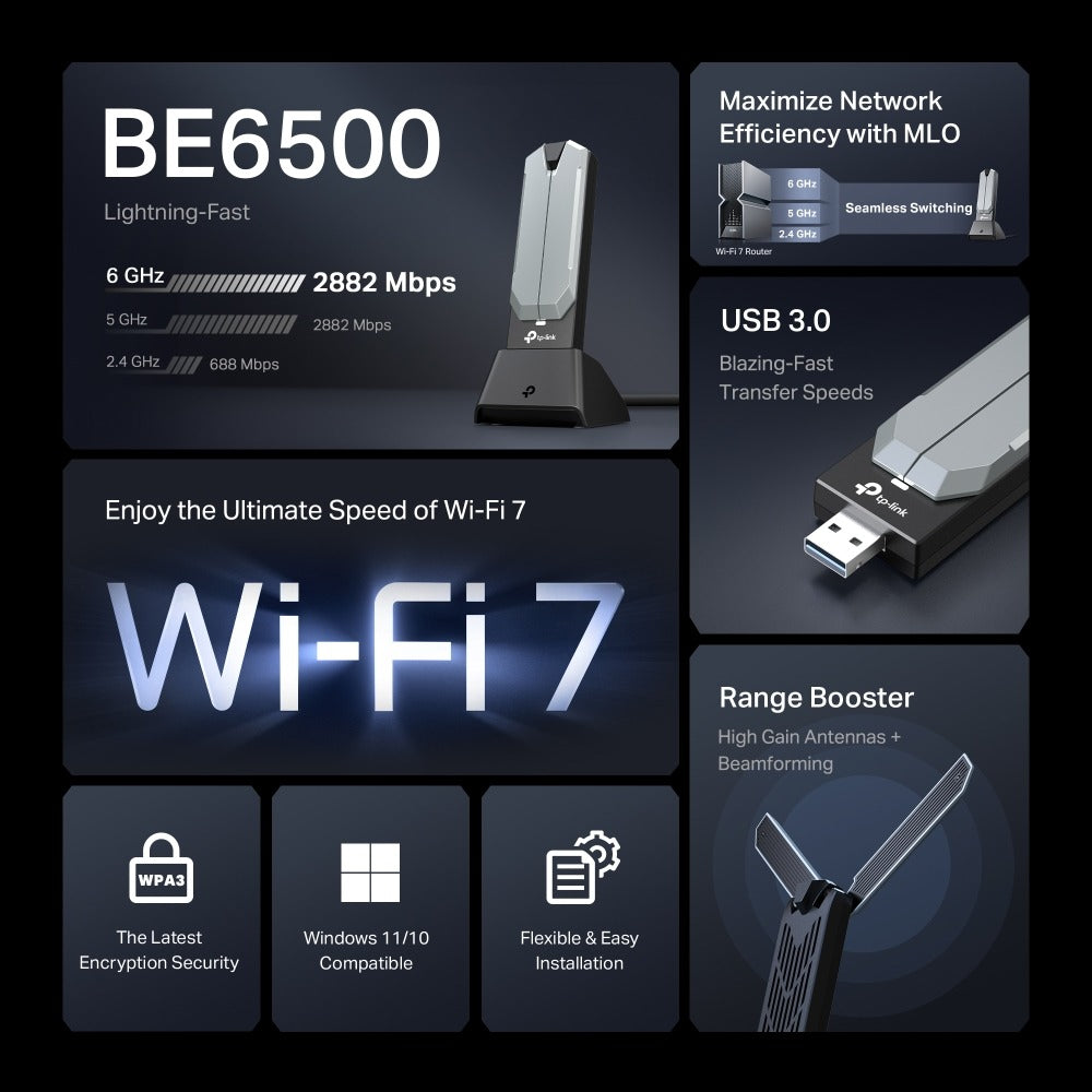 ARCHER TBE400UH ADAPTADOR USB WIFI 7 BE6500 TRI-BAND TP-LINK