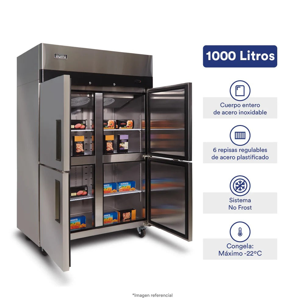 Armario frigorífico congelador de 4 puertas Fan Cooling de 1000 litros Ilumi
