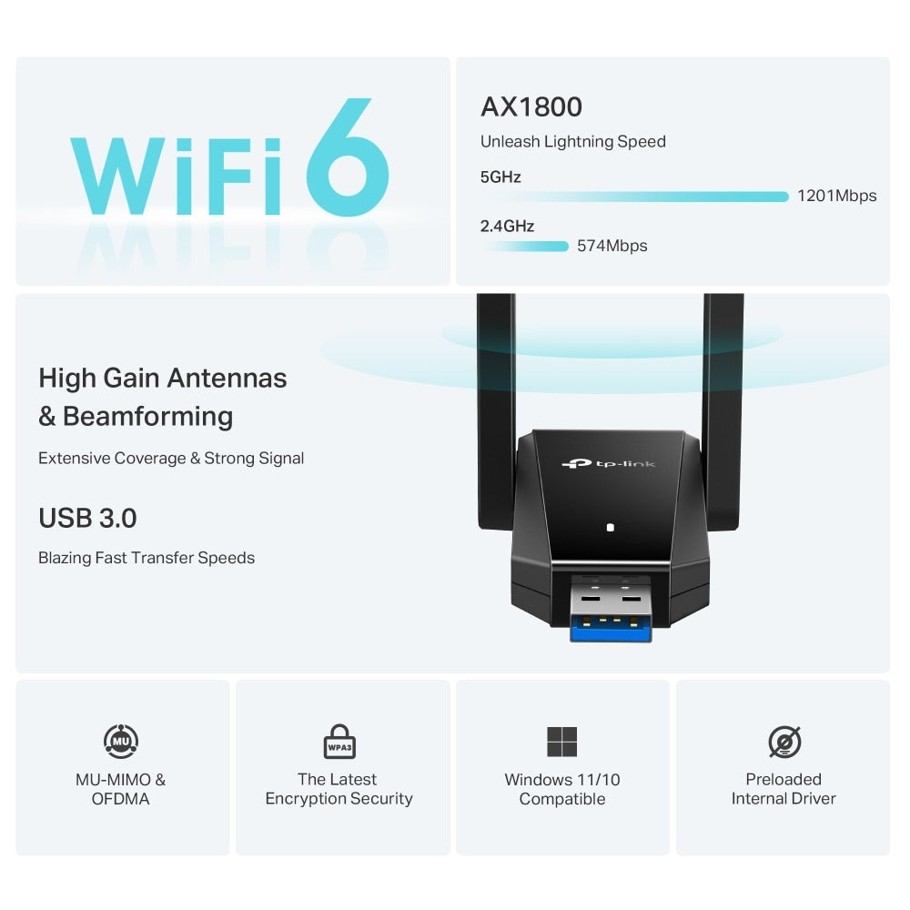 ARCHER TX30U PLUS ADAPTADOR USB WIFI 6 AX1800 CON ANTENAS TP-LINK
