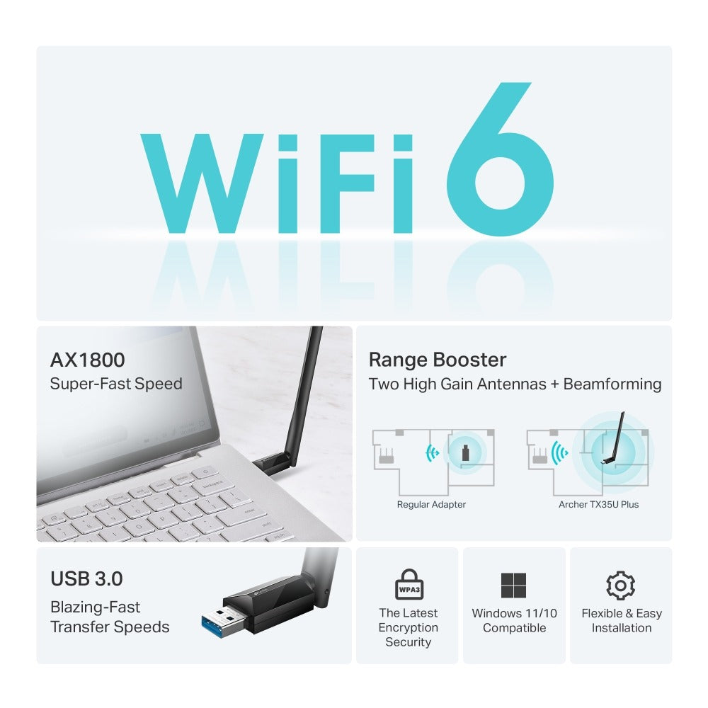 ARCHER TX35U PLUS ADAPTADOR USB WIFI 6 AX1800 ALTA GANANCIA TP-LINK