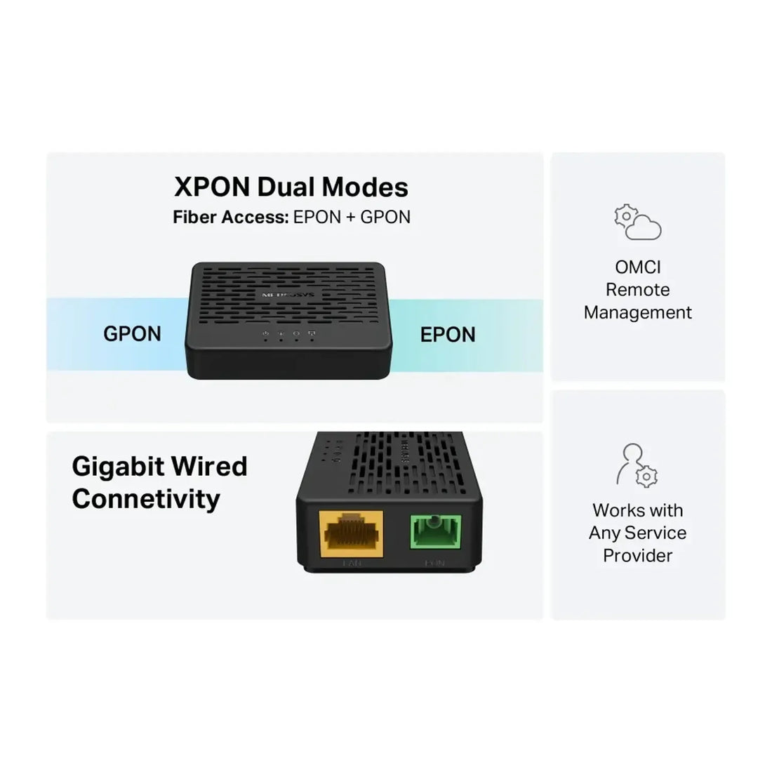 Terminal MERCUSYS XPON (GPON/EPON), 1 puerto PON SC/APC + 1 puerto LAN Gigabit (10/100/1000)