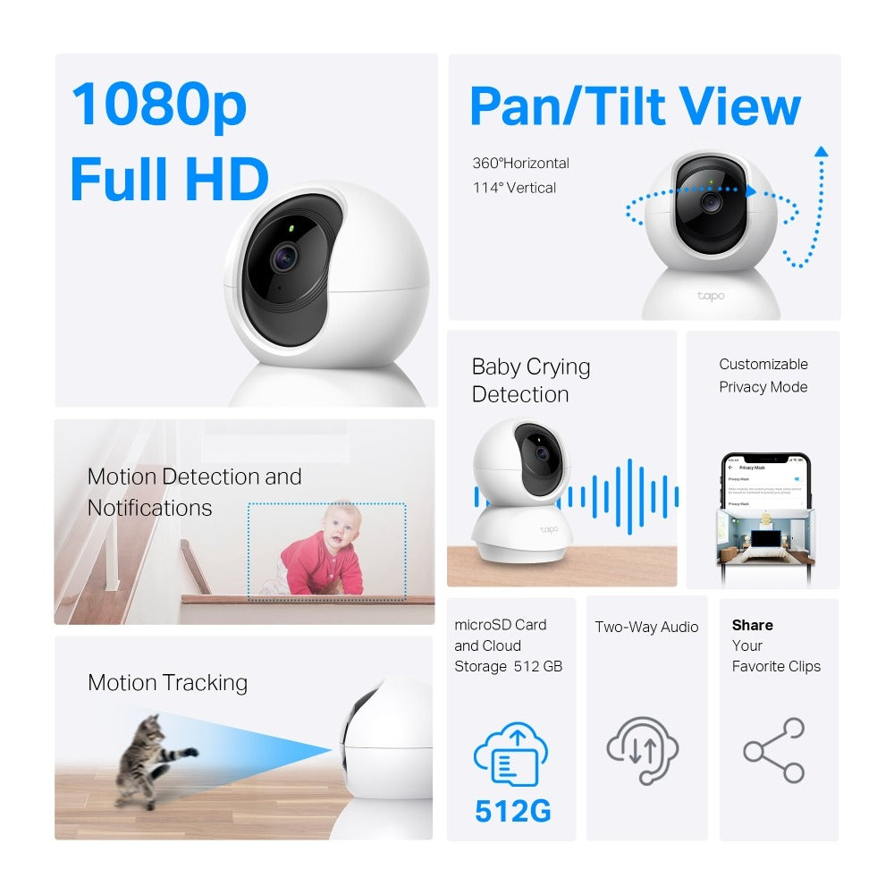 TAPO C200C CÁMARA WIFI INTERIOR 2MP FULL HD 360° CON IA Y AUDIO TP-LINK