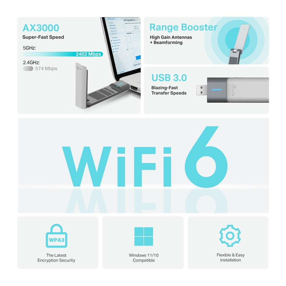 ARCHER TX50UH ADAPTADOR USB WIFI 6 AX3000 CON BASE TP-LINK