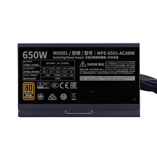 PSU COOLER MASTER MWE BRONZE V2 FR 650W A/US CABLE MPE-6501-ACAAW-BUS