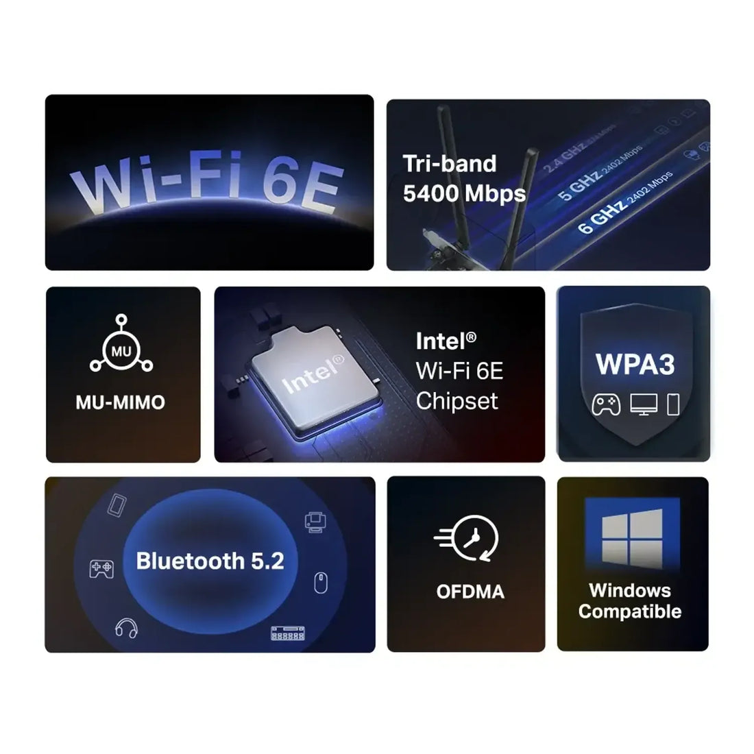 Adaptador PCIe MERCUSYS WiFi 6E AXE5400 tribanda (6GHz/5GHz/2.4GHz)