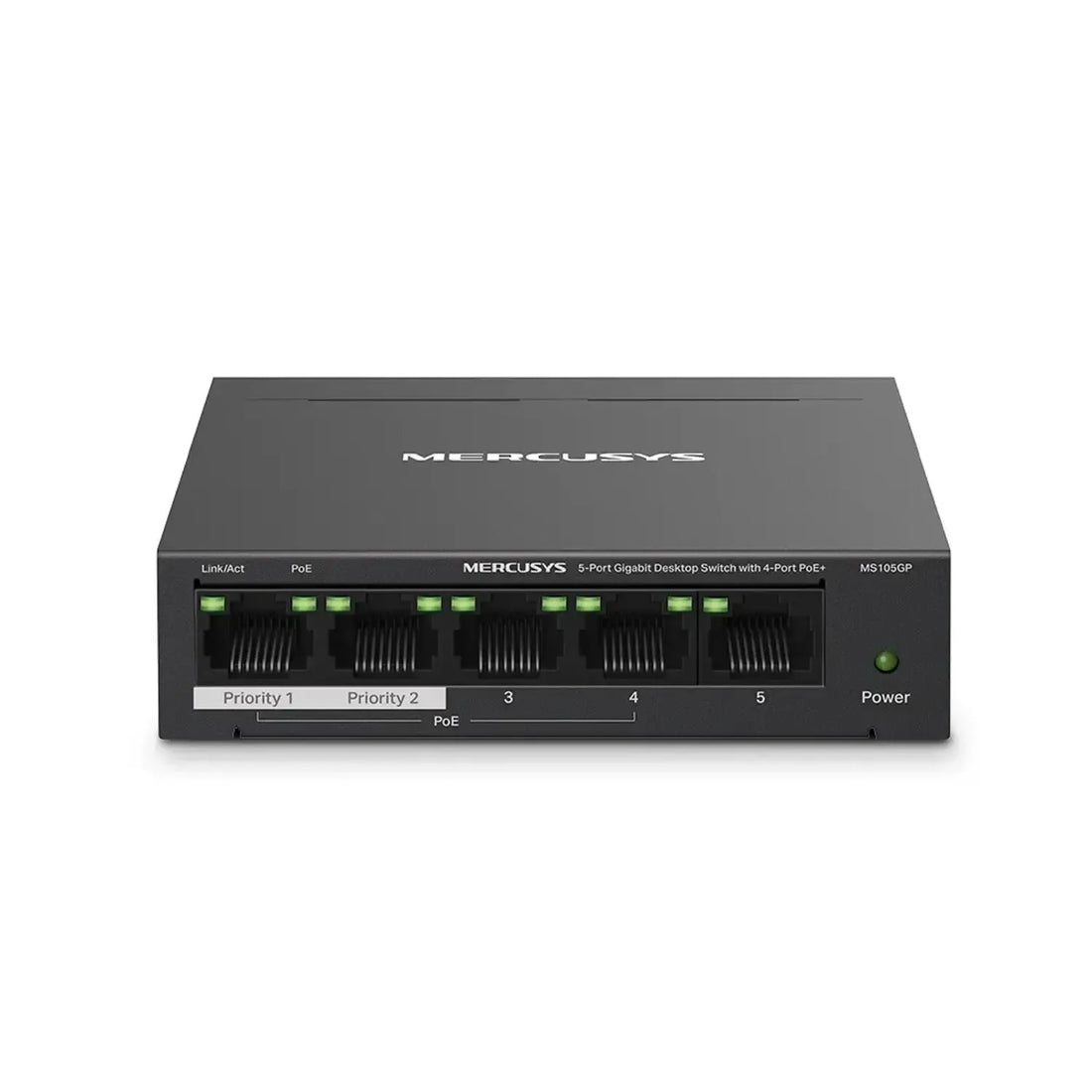 Switch MERCUSYS 5 puertos Gigabit (10/100/1000), 4 puertos PoE+ (30W c/u, 65W total)