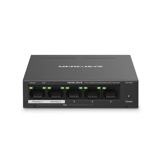 Switch MERCUSYS 5 puertos Gigabit (10/100/1000), 4 puertos PoE+ (30W c/u, 65W total)
