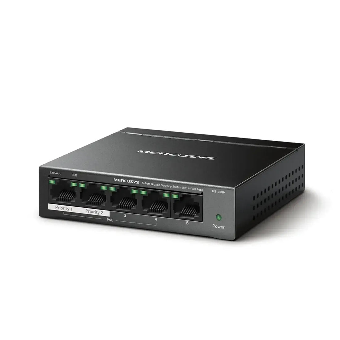 Switch MERCUSYS 5 puertos Gigabit (10/100/1000), 4 puertos PoE+ (30W c/u, 65W total)