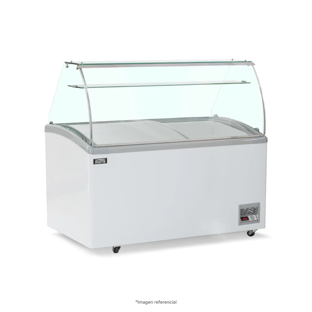 Congeladora Con Vitrina De 12 Pozas Para Helados Vidrio Alto 520 Litros Ilumi