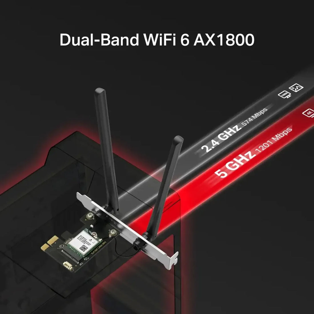 Adaptador PCIe MERCUSYS WiFi 6 AX1800 dual band (5GHz/2.4GHz)