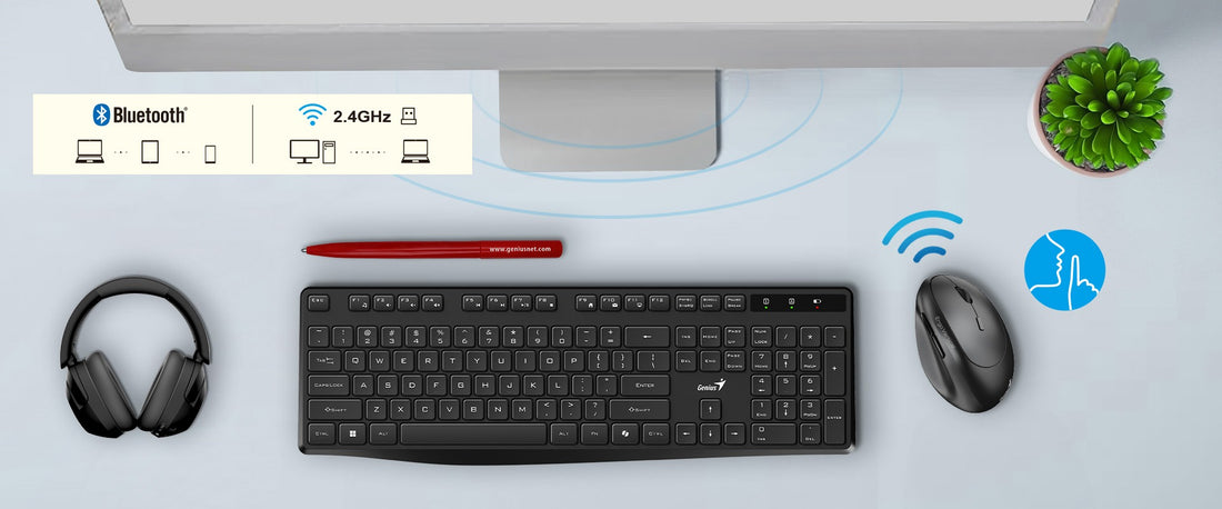 MOUSE GENIUS ERGO 8350S AI COPILOT DUAL WIRELESS/BT VERTICAL 6-BOT SILENT WHITE GREY (31030041401)