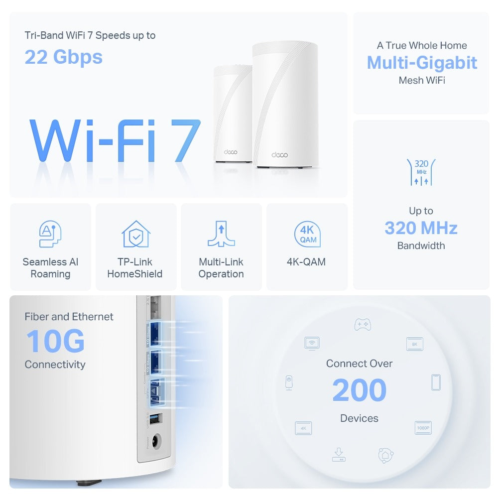 DECO BE85 (2-PACK) MESH WIFI 7 TRI-BAND BE19000 TP-LINK