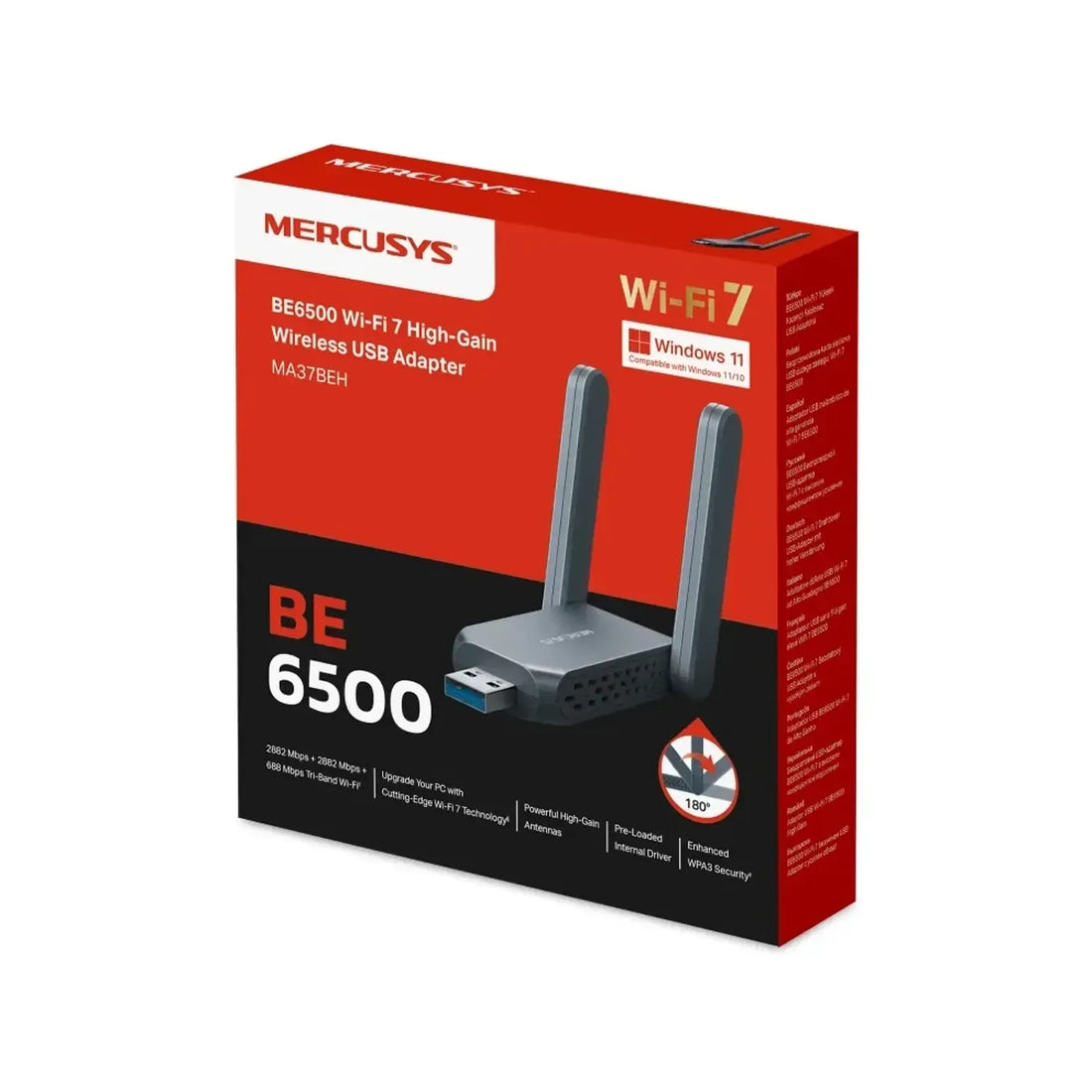 Adaptador USB MERCUSYS WiFi 7 BE6500 tribanda (6GHz/5GHz/2.4GHz)