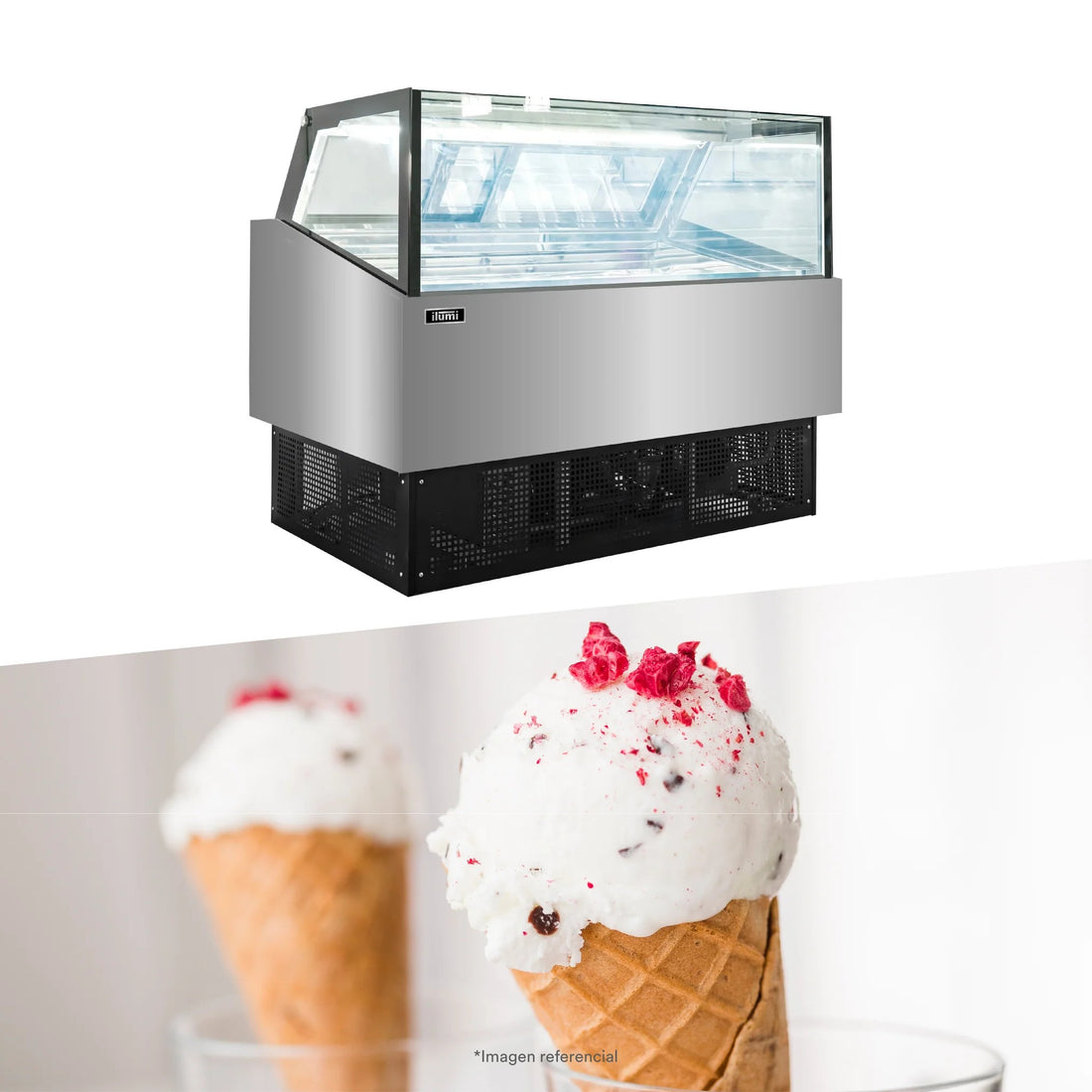 Congeladora Premium De Pozas De Helados 12 Pozas Vidrio Plano Ilumi