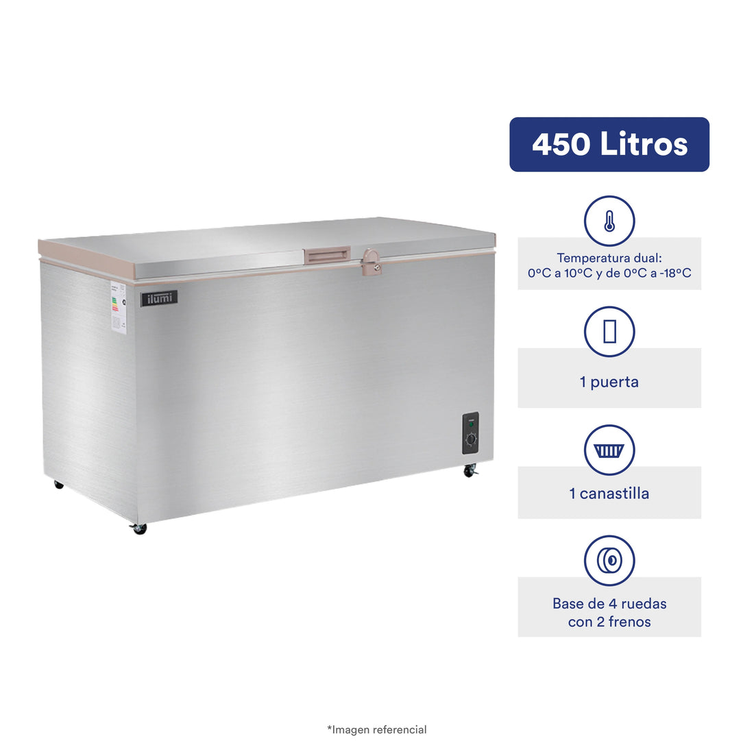 Congeladora Horizontal Tapa Dura De Acero Inoxidable 450 Litros Ilumi