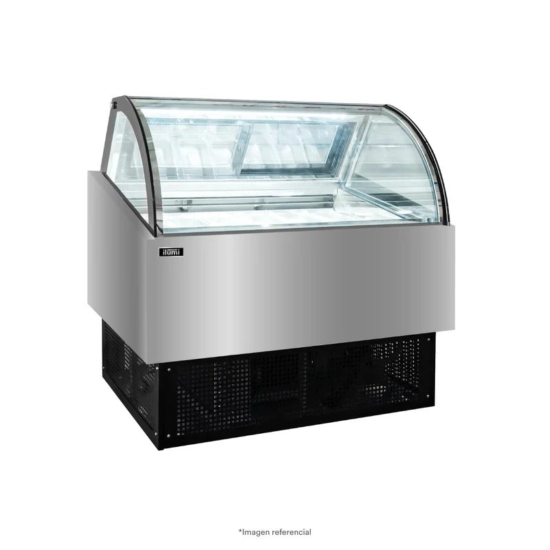 Congeladora Premium De Pozas De Helados 12 Pozas Vidrio Curvo Ilumi