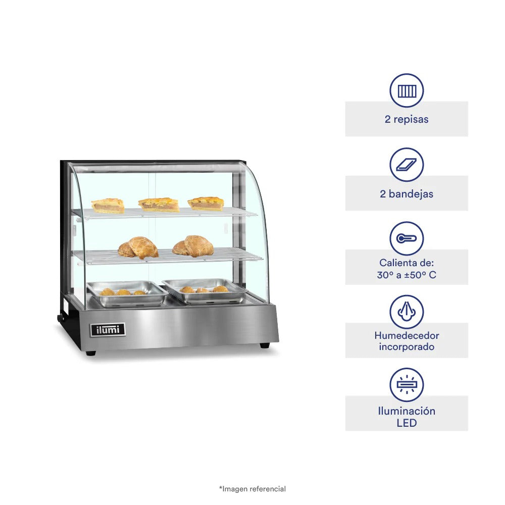 Vitrina Caliente Pequeña De 60Cm De 2 Bandejas  Ilumi