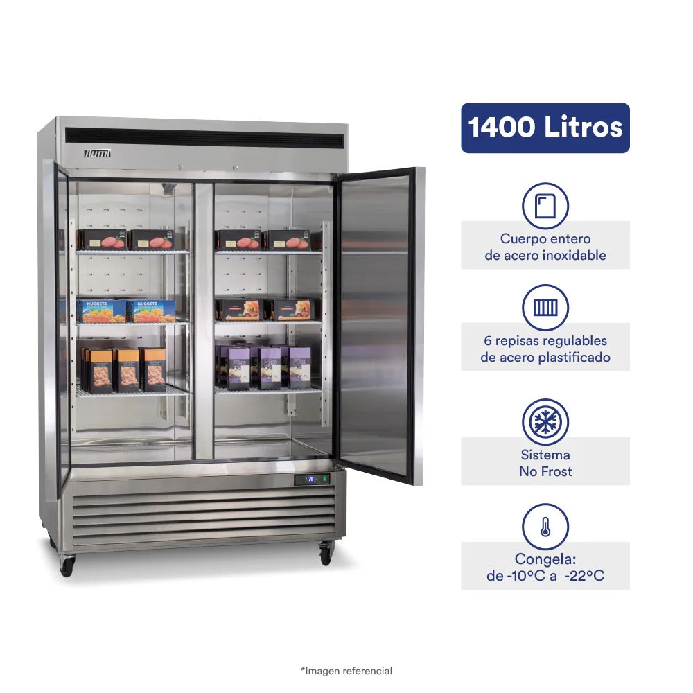 Congeladora Vertical Inox 2 Puertas Sólidas 1400L Fancooling Ilumi