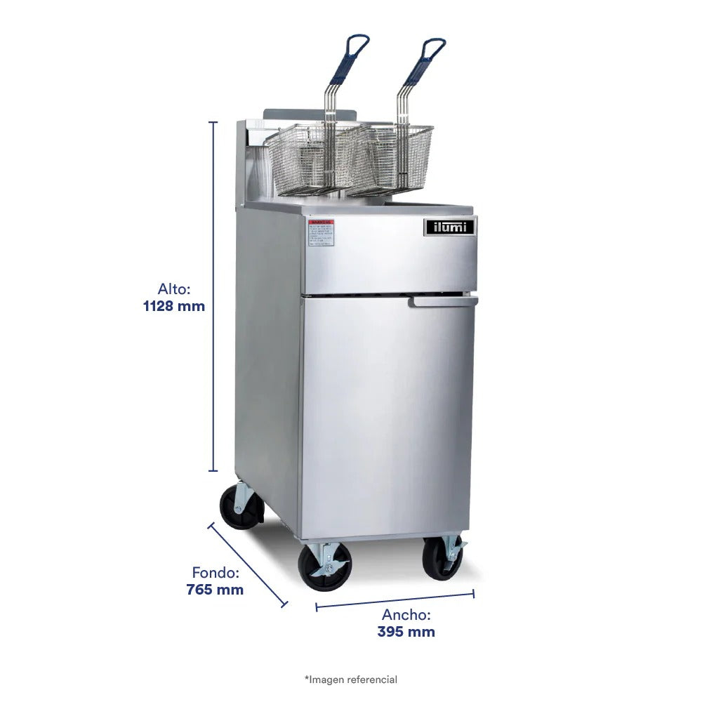 Freidora Industrial A Gas De 26.6 Lts Con 4 Quemadores Inoxidable Ilumi