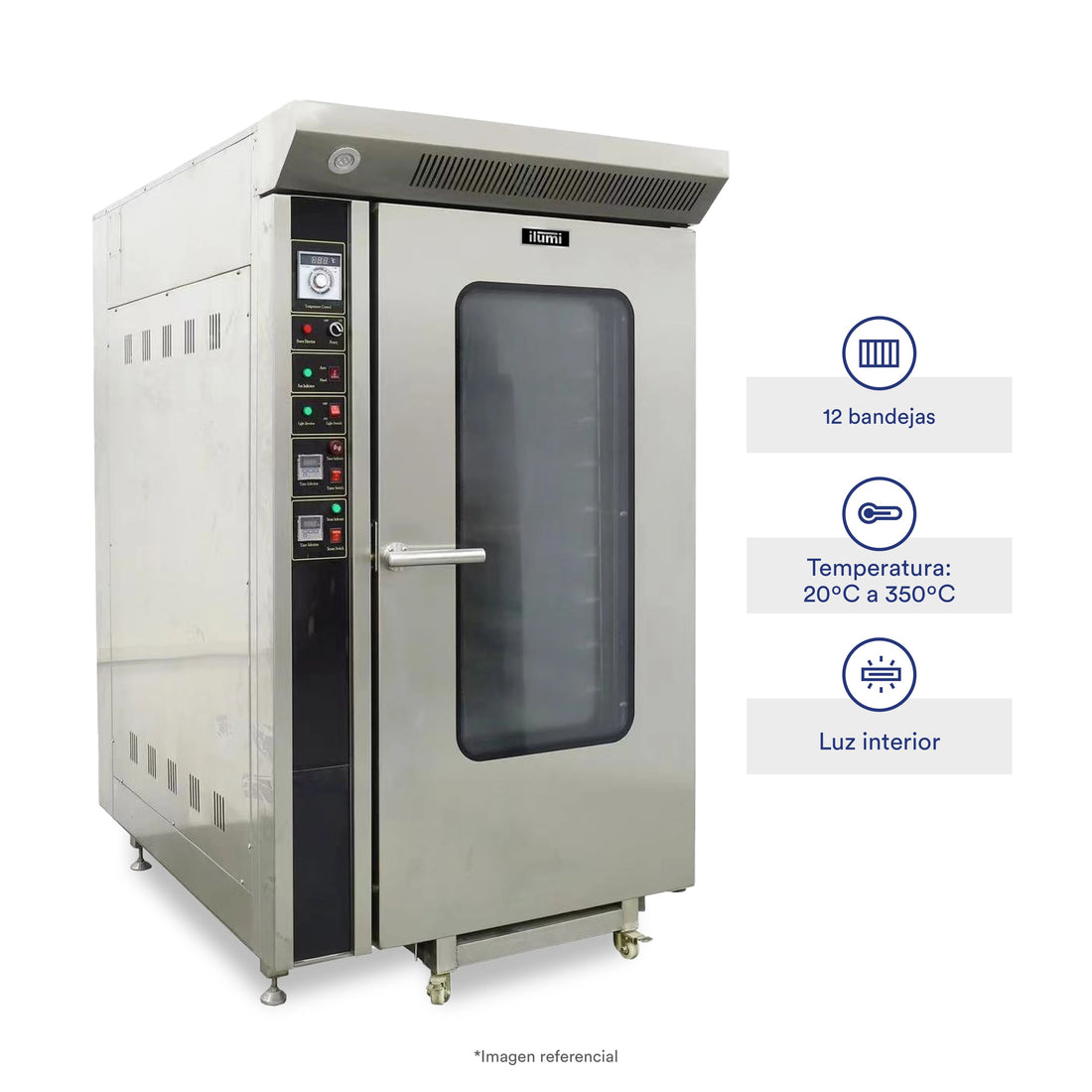 Horno Convector A Gas De 12 Bandejas + Carro Trolley Bandejero Ilumi