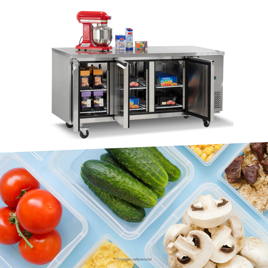 Mesa congeladora Gourmet 3 Puertas Sólidas 420Lts Ilumi